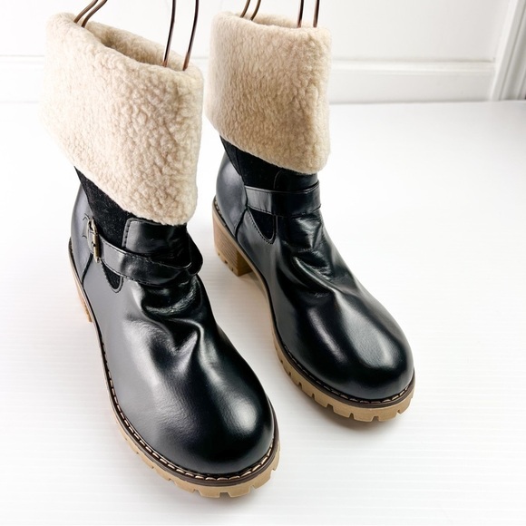 Women's Chunky Heel Boots, Fashion Buckle Strap Detailed Plush Lined Boots, Comf - Picture 4 of 9